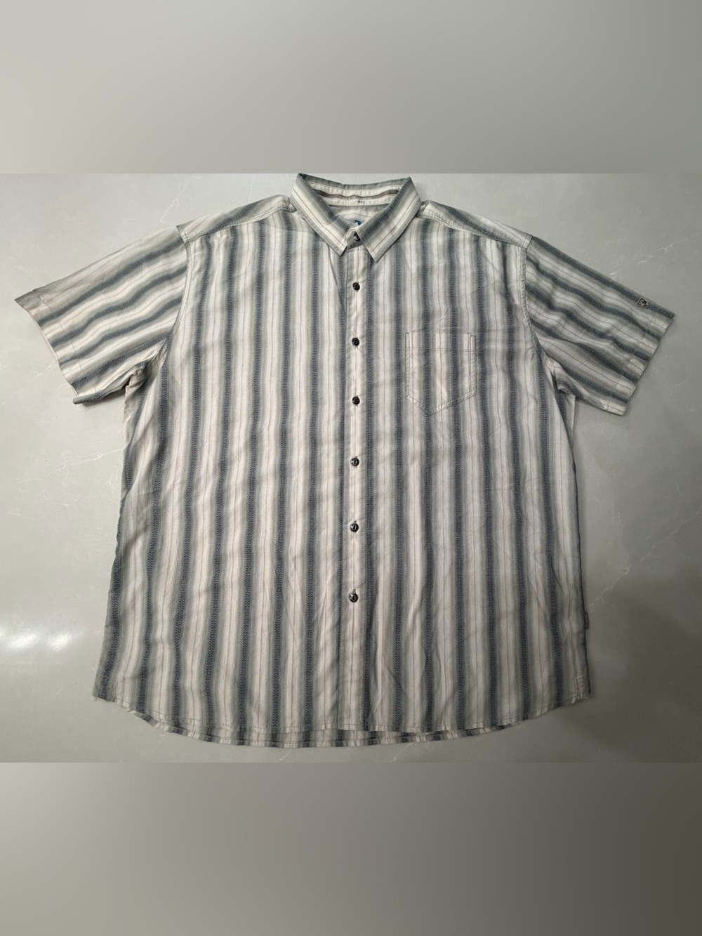 Kuhl Outdoors Casual Vertical Stripe Button-Up Shirt - Light Gray & Blue, XXL